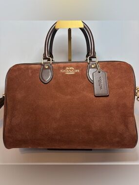 SOLD Coach Large Rowan Brown Suede Satchel/Crossbody #CCC79